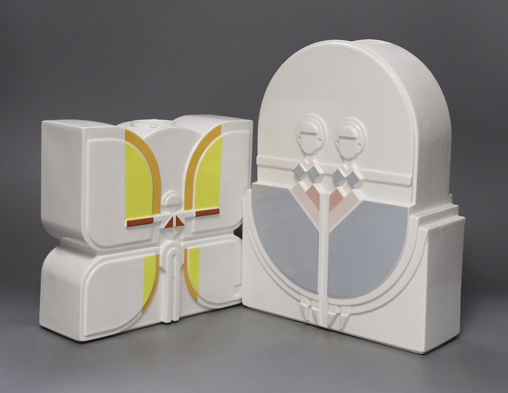 Three Geo Art porcelain vases; Icarus, Florida Flamingoes & Dancing Girls, in original boxes, tallest 32cm